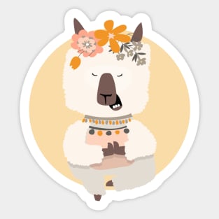 Cute Llama with Flower Crown Doing Yoga Pose Tree Pose Sticker